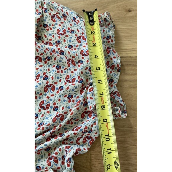 Max Studio Blouse Size 2X Red Blue Floral V Neck Ruffle Peplum Boho Waist Tie - Picture 15 of 16